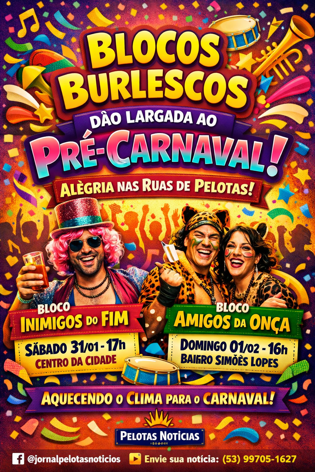 Blocos burlescos dão largada ao pré-Carnaval e levam alegria às ruas de Pelotas