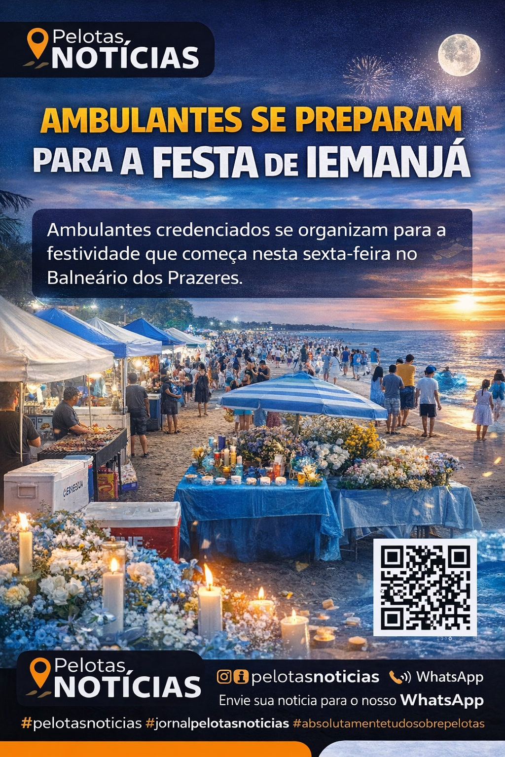 Ambulantes ajustam últimos detalhes para a festa de Iemanjá no Balneário dos Prazeres