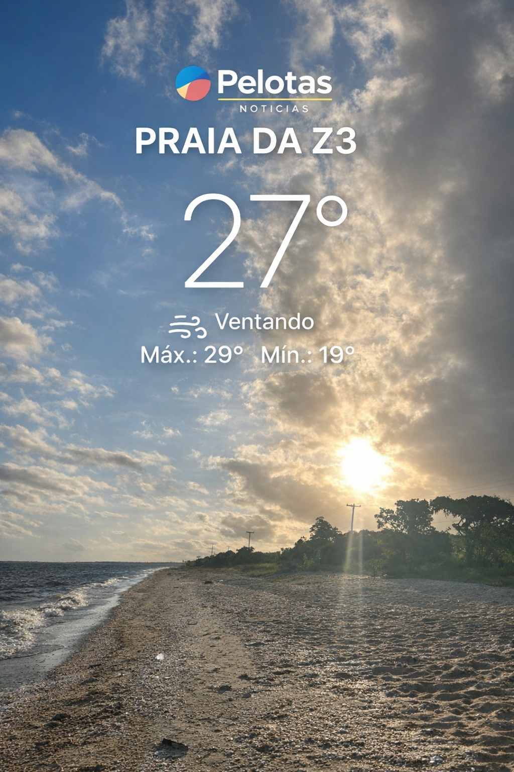 Terça-feira segue quente e ventosa em Pelotas; alerta de tempestade permanece