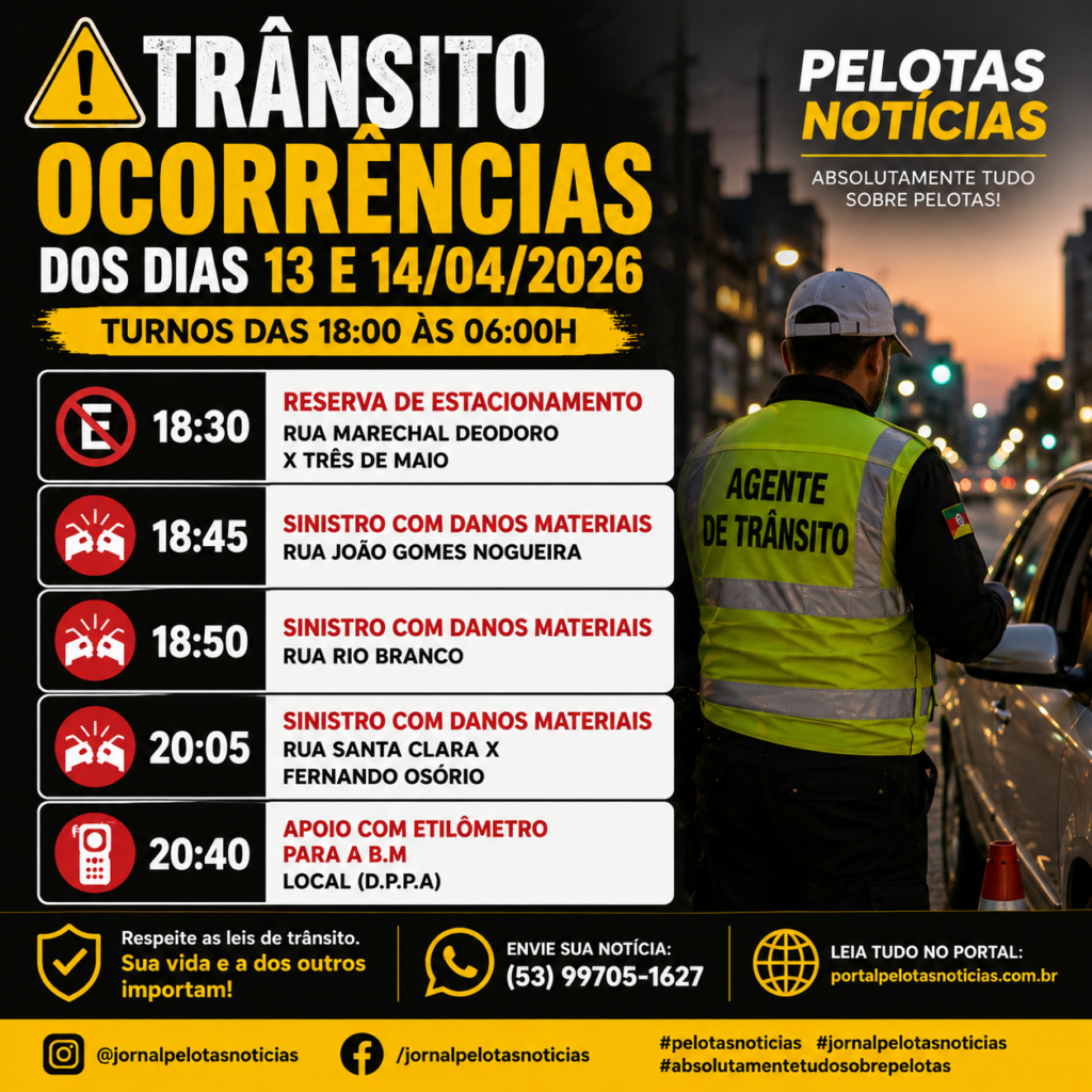 Ocorrências de trânsito e atendimentos são registrados durante a noite em Pelotas – Portal Pelotas Notícias