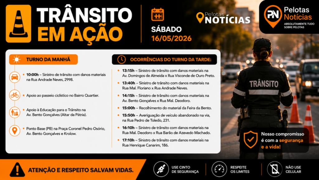 Trânsito registra acidentes e ações de fiscalização ao longo deste sábado em Pelotas – Portal Pelotas Notícias